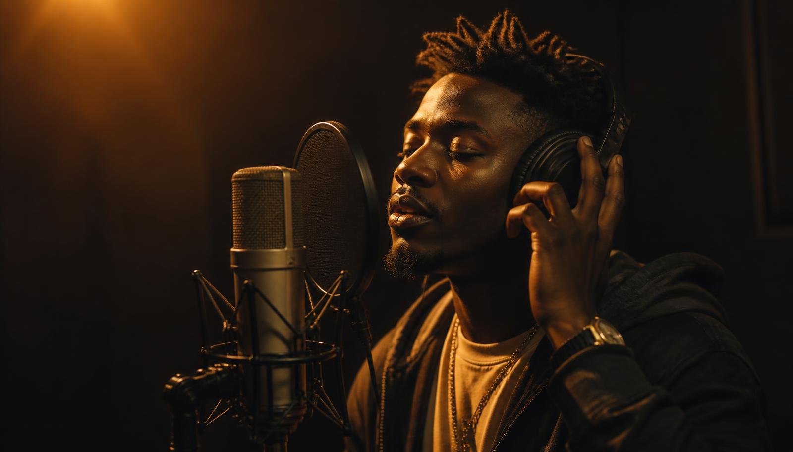 Artiste africain en cabine d'enregistrement